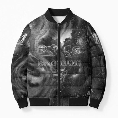 Kek and Kauket Egyptian Bomber Puffer Jacket Primordial Darkness Design Cosmic Frogs and Serpents