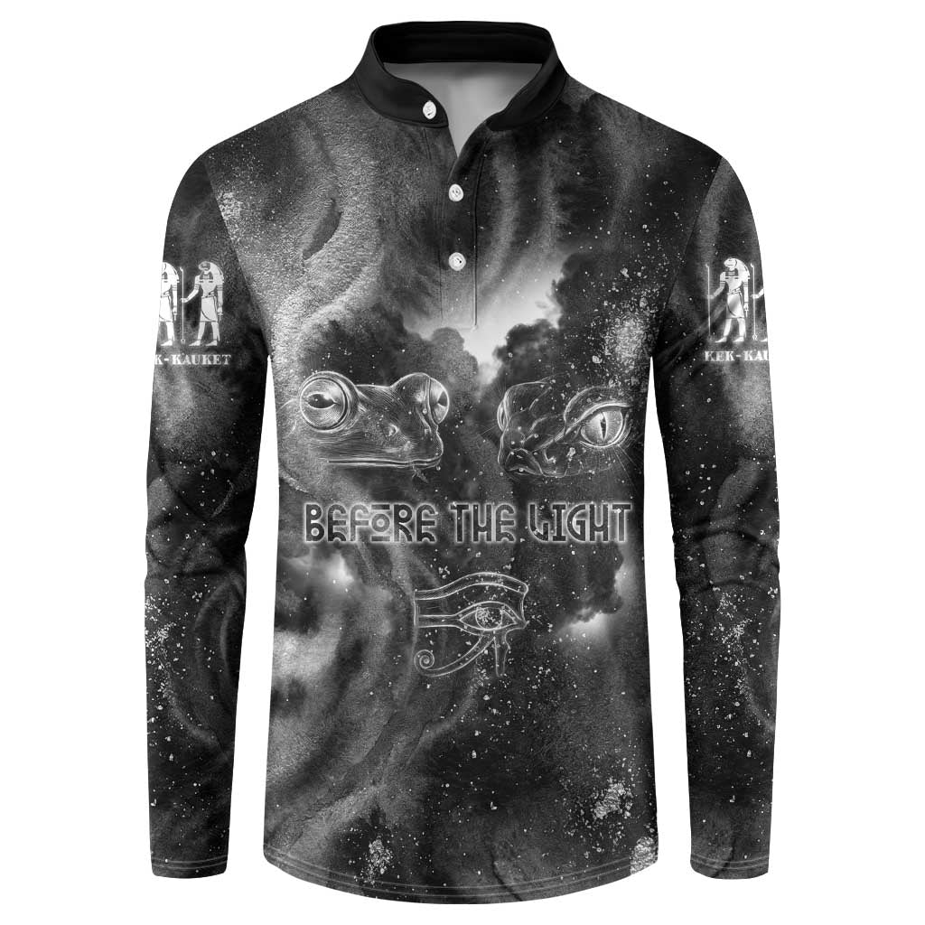 Kek and Kauket Egyptian Button Sweatshirt Primordial Darkness Design Cosmic Frogs and Serpents