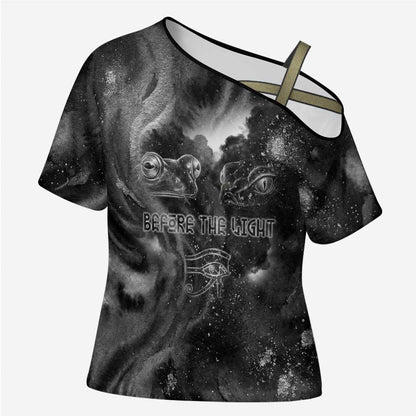 Kek and Kauket Egyptian Cross Shoulder Shirt Primordial Darkness Design Cosmic Frogs and Serpents