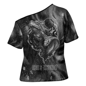 Kek and Kauket Egyptian Cross Shoulder Shirt Primordial Darkness Design Cosmic Frogs and Serpents