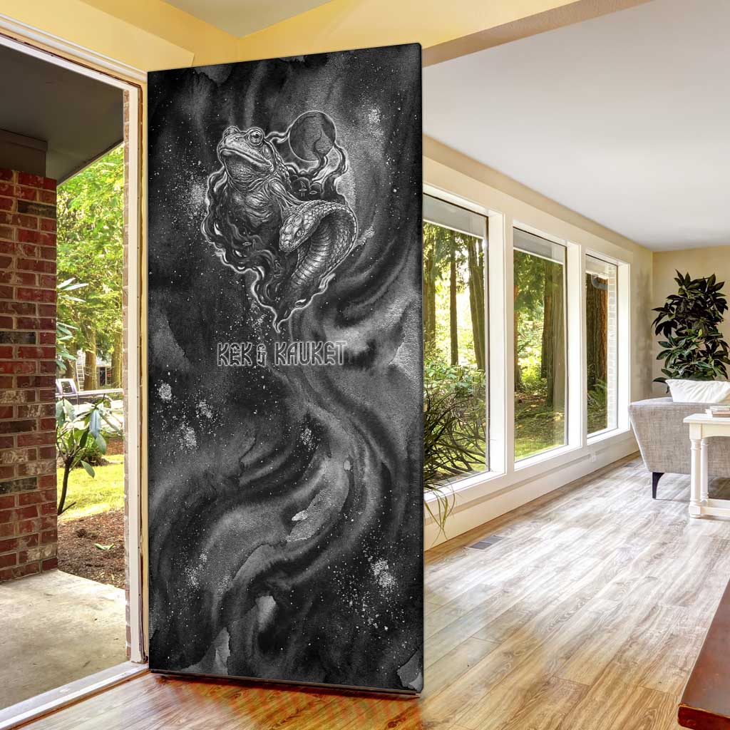 Kek and Kauket Egyptian Door Cover Primordial Darkness Design Cosmic Frogs and Serpents