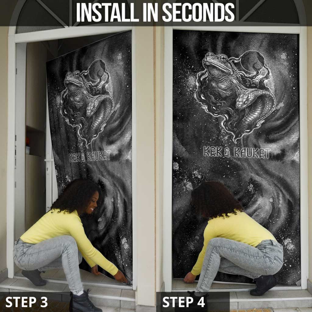 Kek and Kauket Egyptian Door Cover Primordial Darkness Design Cosmic Frogs and Serpents