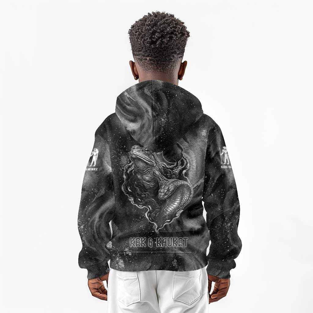 Kek and Kauket Egyptian Kid Hoodie Primordial Darkness Design Cosmic Frogs and Serpents