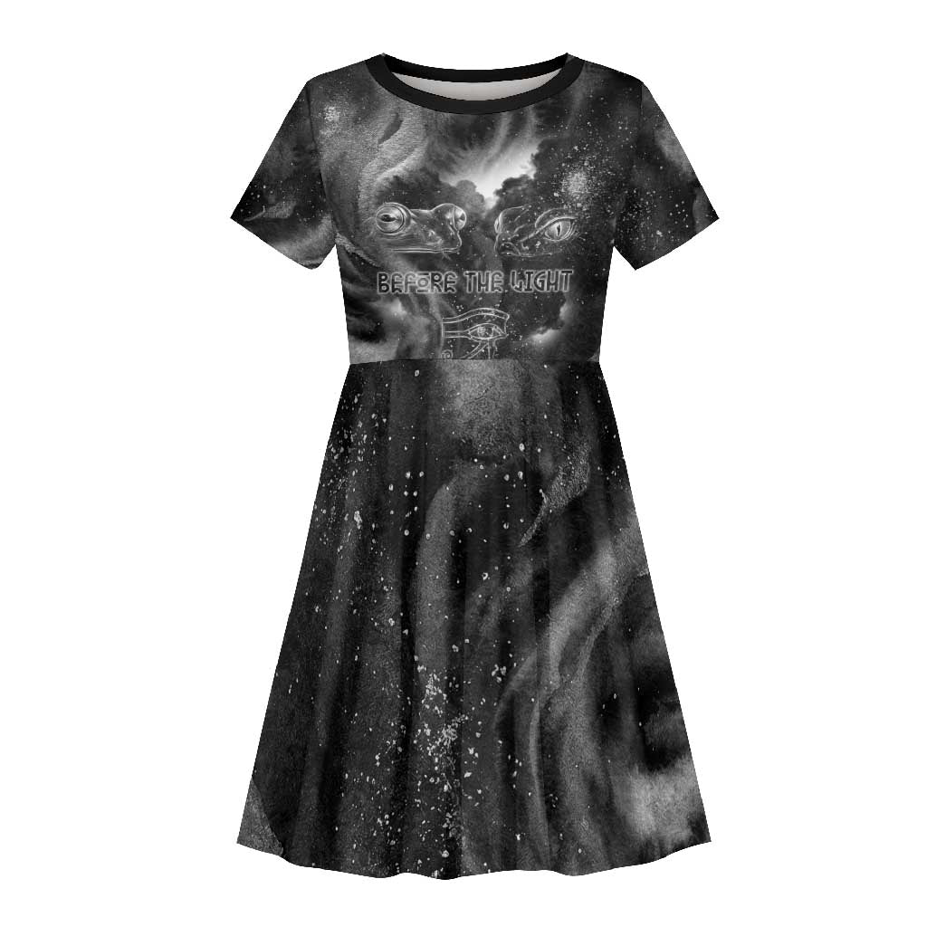 Kek and Kauket Egyptian Kid Short Sleeve Dress Primordial Darkness Design Cosmic Frogs and Serpents