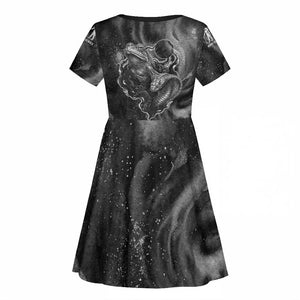 Kek and Kauket Egyptian Kid Short Sleeve Dress Primordial Darkness Design Cosmic Frogs and Serpents