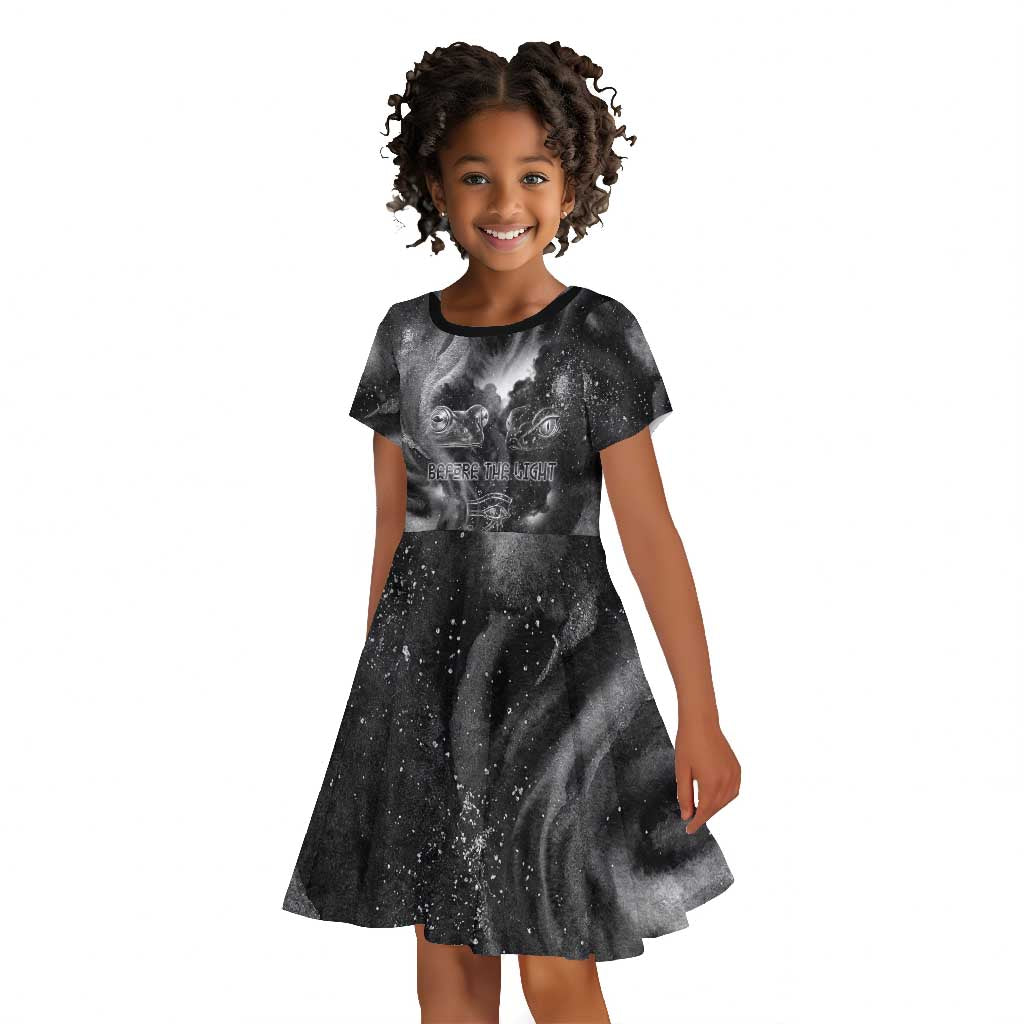 Kek and Kauket Egyptian Kid Short Sleeve Dress Primordial Darkness Design Cosmic Frogs and Serpents