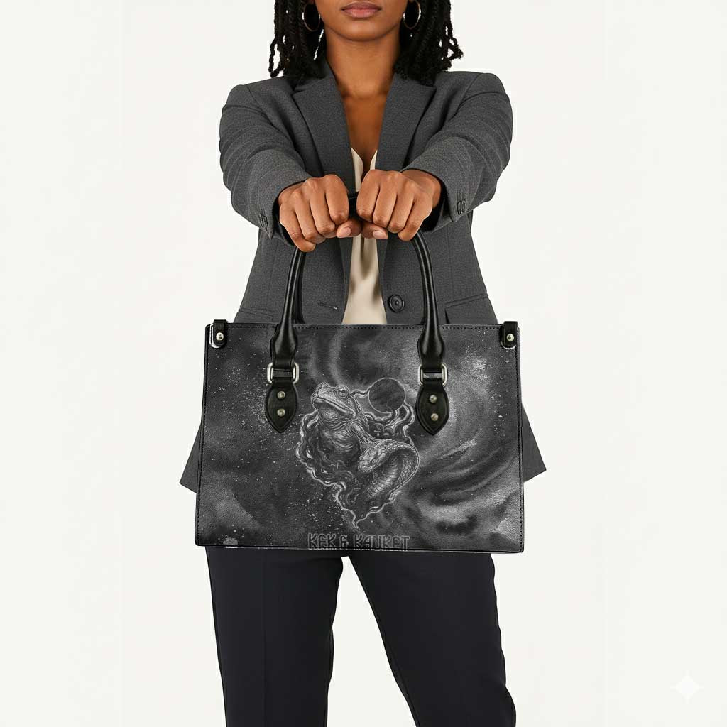 Kek and Kauket Egyptian Leather Bag Primordial Darkness Design Cosmic Frogs and Serpents