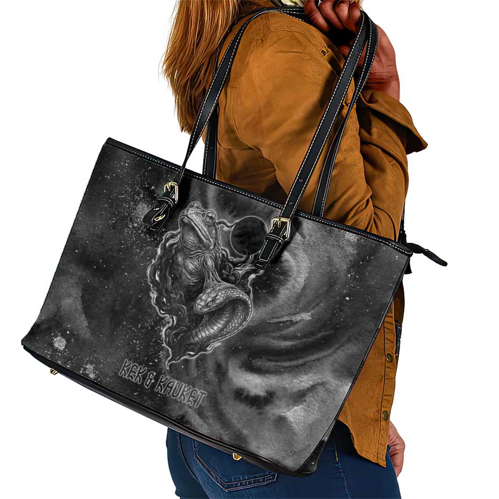 Kek and Kauket Egyptian Leather Tote Bag Primordial Darkness Design Cosmic Frogs and Serpents