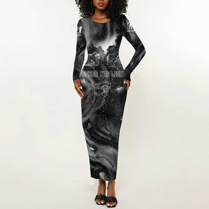 Kek and Kauket Egyptian Long Sleeve Bodycon Dress Primordial Darkness Design Cosmic Frogs and Serpents