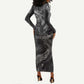 Kek and Kauket Egyptian Long Sleeve Bodycon Dress Primordial Darkness Design Cosmic Frogs and Serpents