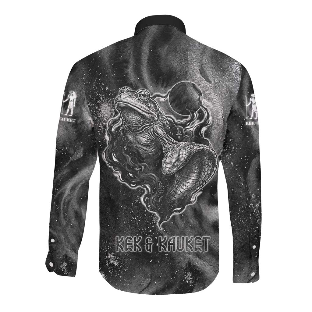 Kek and Kauket Egyptian Long Sleeve Button Shirt Primordial Darkness Design Cosmic Frogs and Serpents