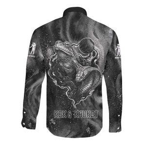Kek and Kauket Egyptian Long Sleeve Button Shirt Primordial Darkness Design Cosmic Frogs and Serpents