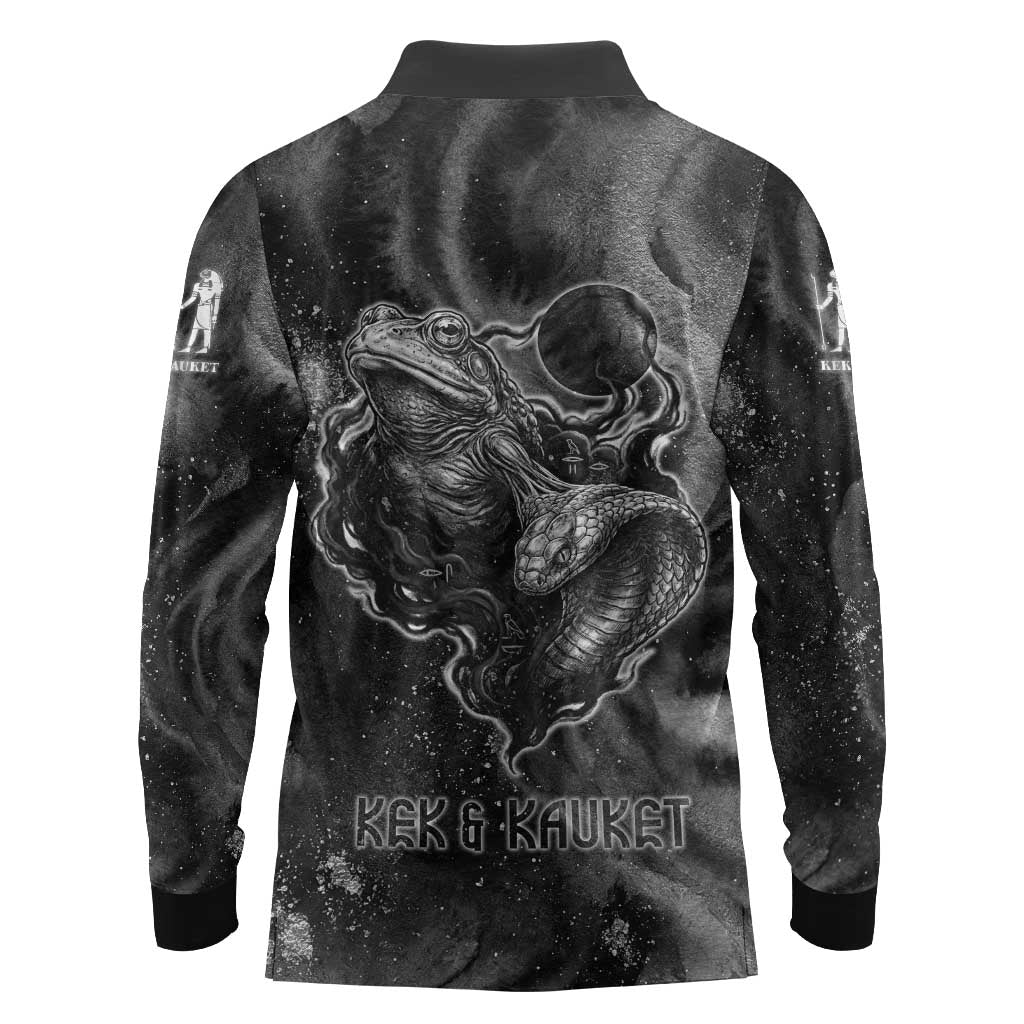 Kek and Kauket Egyptian Long Sleeve Polo Shirt Primordial Darkness Design Cosmic Frogs and Serpents