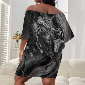Kek and Kauket Egyptian Off Shoulder Short Dress Primordial Darkness Design Cosmic Frogs and Serpents