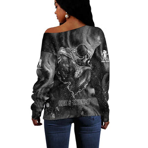 Kek and Kauket Egyptian Off Shoulder Sweater Primordial Darkness Design Cosmic Frogs and Serpents