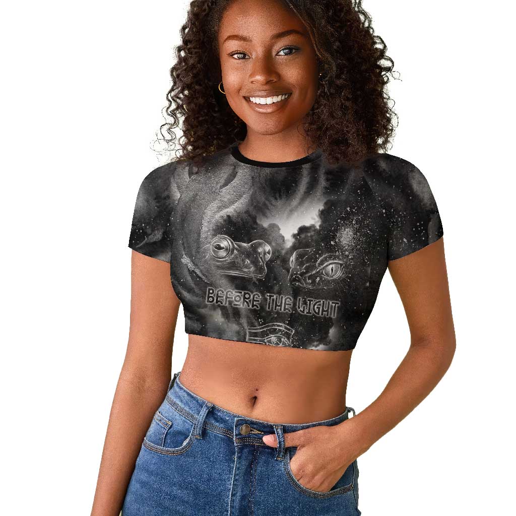 Kek and Kauket Egyptian Raglan Cropped T shirt Primordial Darkness Design Cosmic Frogs and Serpents