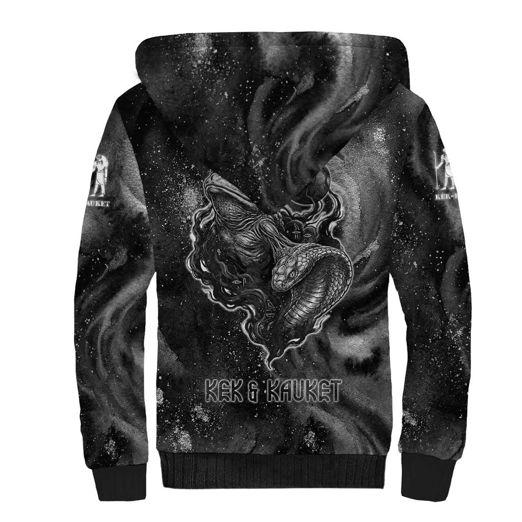 Kek and Kauket Egyptian Sherpa Hoodie Primordial Darkness Design Cosmic Frogs and Serpents