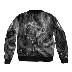 Kek and Kauket Egyptian Sleeve Zip Bomber Jacket Primordial Darkness Design Cosmic Frogs and Serpents