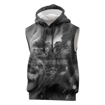 Kek and Kauket Egyptian Sleeveless Hoodie Primordial Darkness Design Cosmic Frogs and Serpents