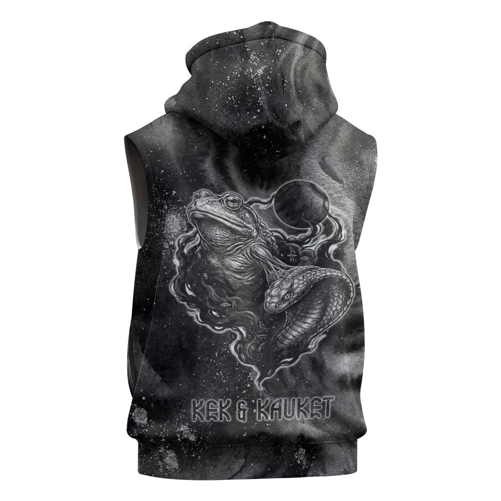 Kek and Kauket Egyptian Sleeveless Hoodie Primordial Darkness Design Cosmic Frogs and Serpents