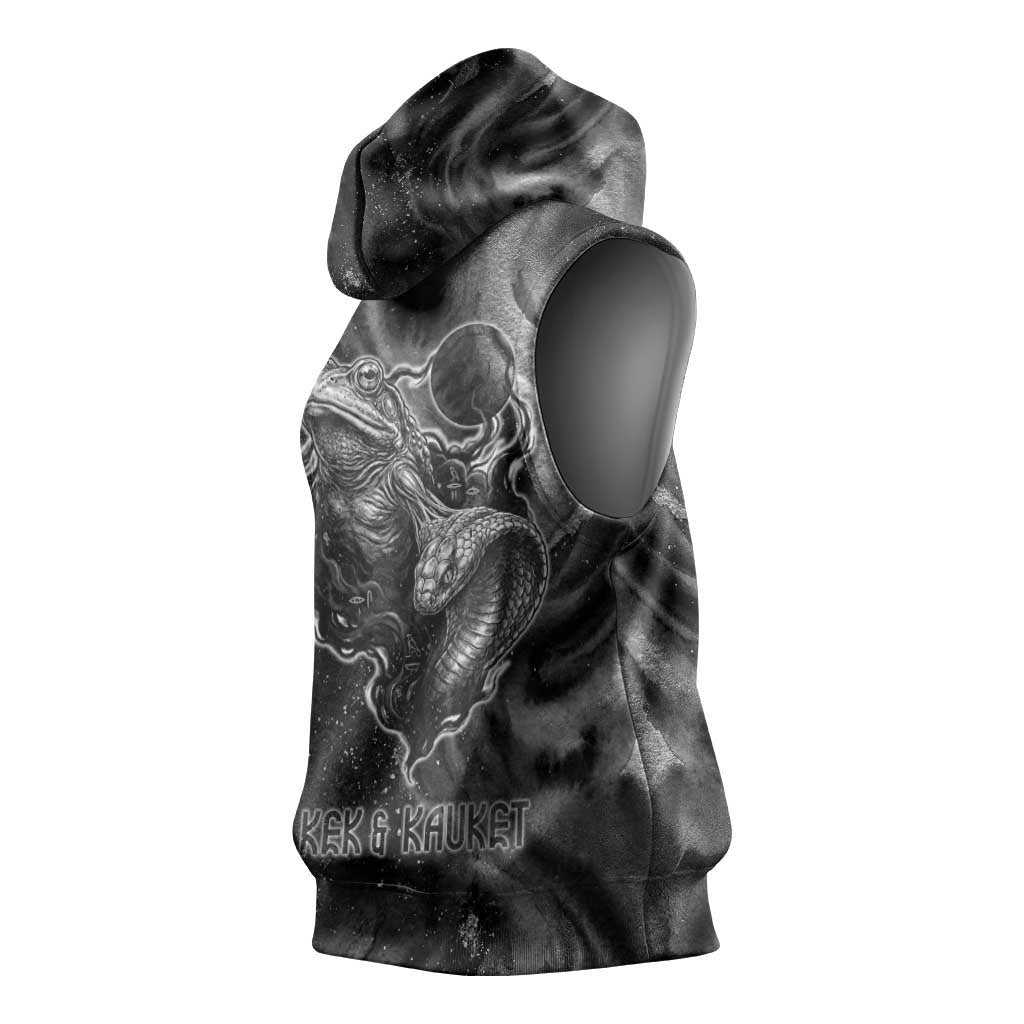 Kek and Kauket Egyptian Sleeveless Hoodie Primordial Darkness Design Cosmic Frogs and Serpents