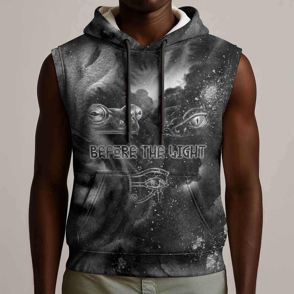 Kek and Kauket Egyptian Sleeveless Hoodie Primordial Darkness Design Cosmic Frogs and Serpents