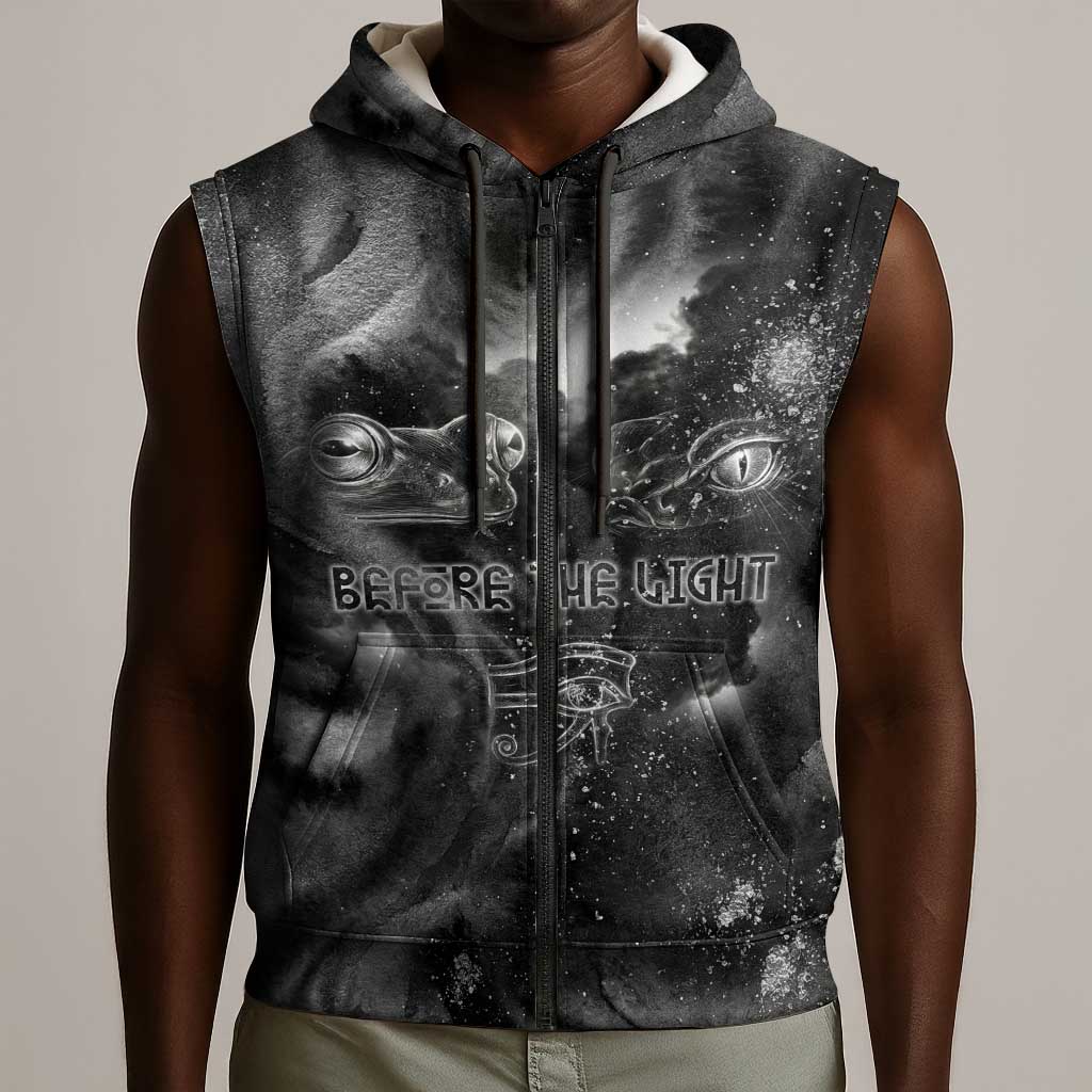 Kek and Kauket Egyptian Sleeveless Zip Hoodie Primordial Darkness Design Cosmic Frogs and Serpents