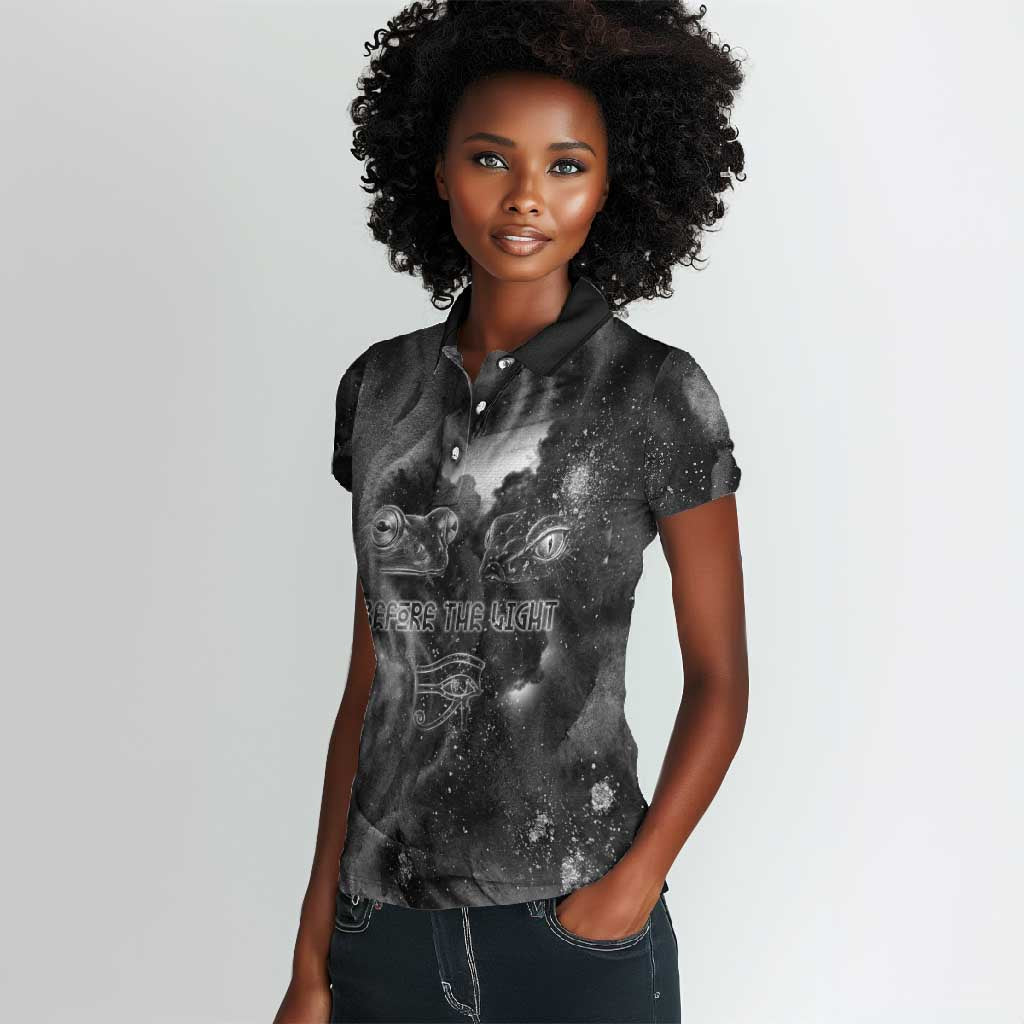 Kek and Kauket Egyptian Women Polo Shirt Primordial Darkness Design Cosmic Frogs and Serpents