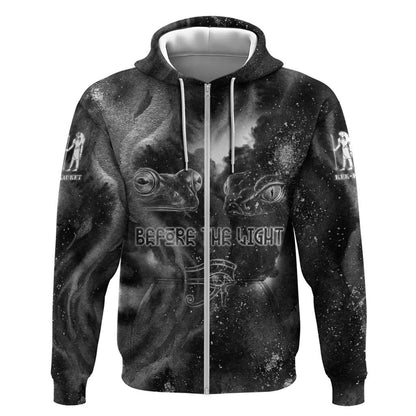 Kek and Kauket Egyptian Zip Hoodie Primordial Darkness Design Cosmic Frogs and Serpents