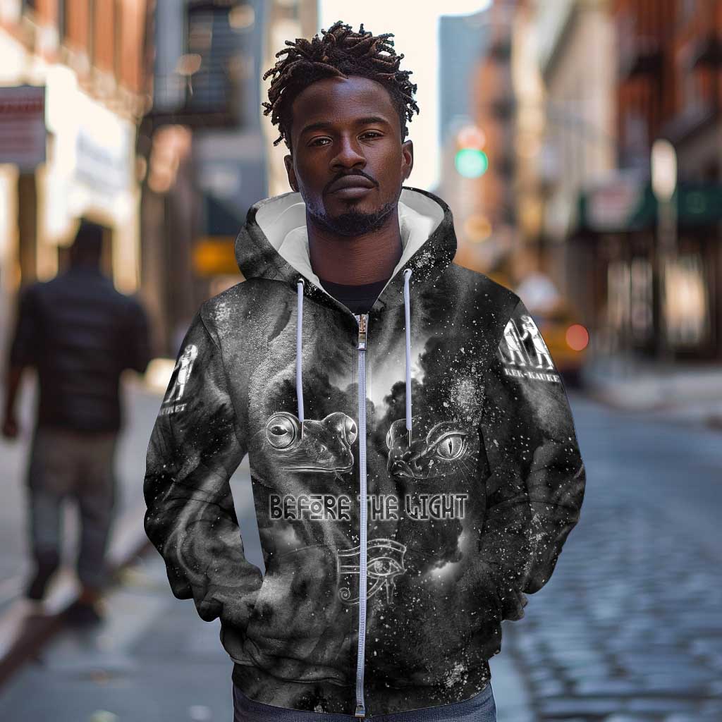 Kek and Kauket Egyptian Zip Hoodie Primordial Darkness Design Cosmic Frogs and Serpents