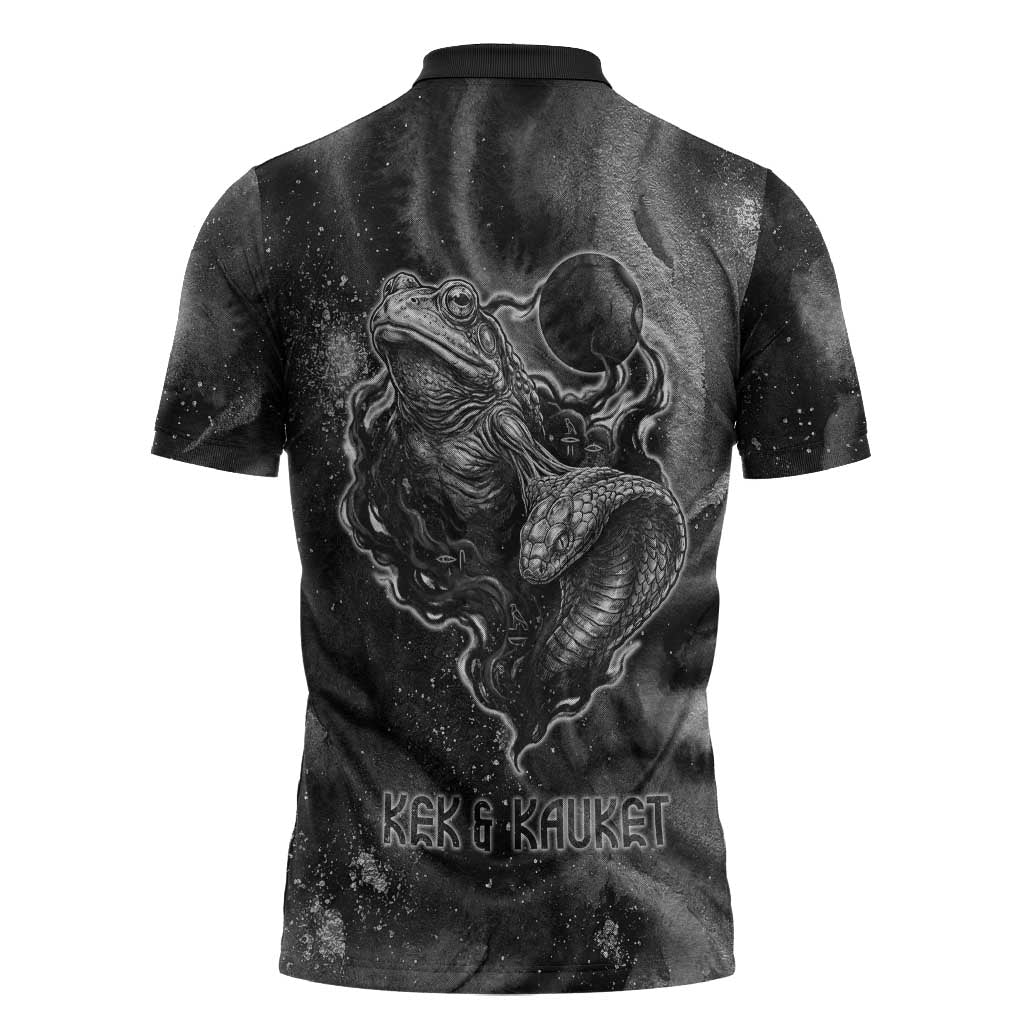 Kek and Kauket Egyptian Zipper Polo Shirt Primordial Darkness Design Cosmic Frogs and Serpents