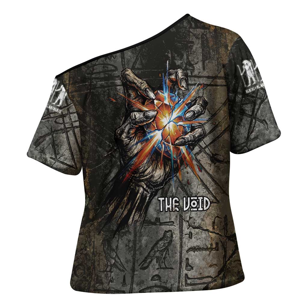 Egypt Kek and Kauket Cross Shoulder Shirt Ancient Void Theme with Frog and Serpent Duality
