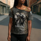 Egypt Kek and Kauket Cross Shoulder Shirt Ancient Void Theme with Frog and Serpent Duality