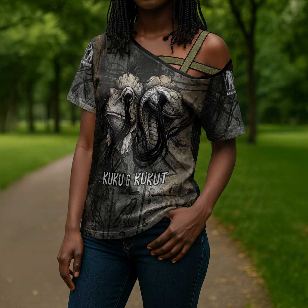 Egypt Kek and Kauket Cross Shoulder Shirt Ancient Void Theme with Frog and Serpent Duality