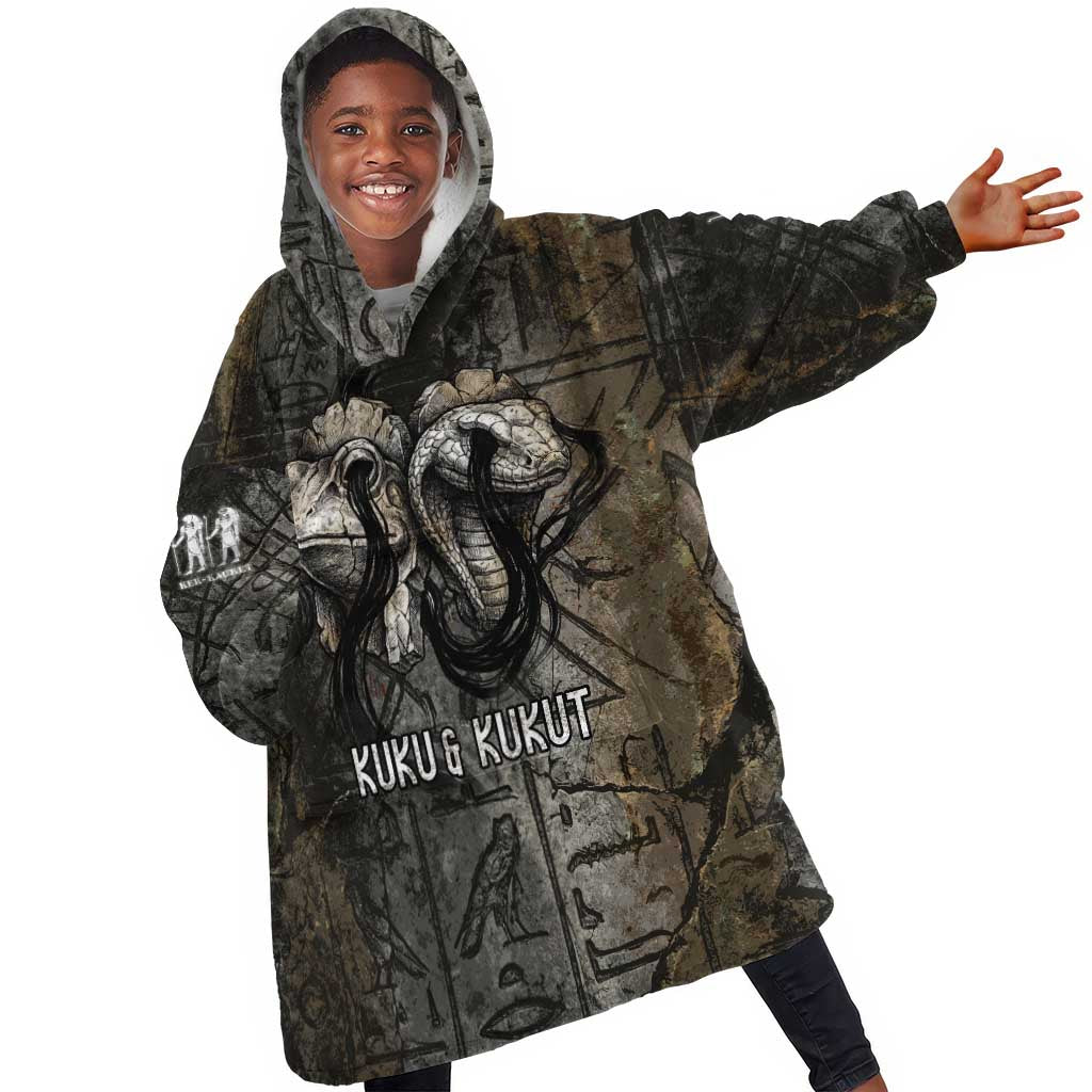 Egypt Kek and Kauket Kid Wearable Blanket Hoodie Ancient Void Theme with Frog and Serpent Duality