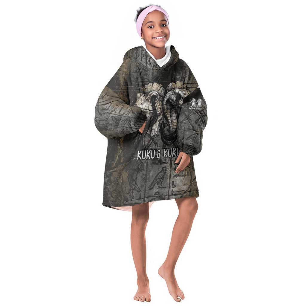 Egypt Kek and Kauket Kid Wearable Blanket Hoodie Ancient Void Theme with Frog and Serpent Duality