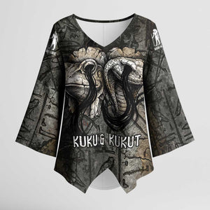 Egypt Kek and Kauket Kimono Sleeve Blouse Ancient Void Theme with Frog and Serpent Duality