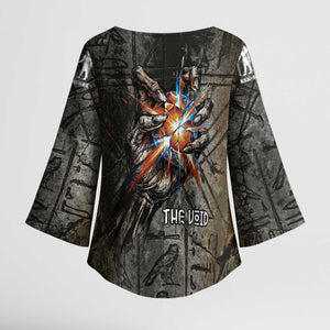 Egypt Kek and Kauket Kimono Sleeve Blouse Ancient Void Theme with Frog and Serpent Duality