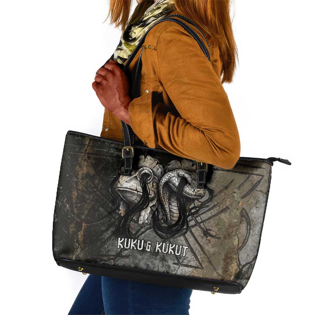 Egypt Kek and Kauket Leather Tote Bag Ancient Void Theme with Frog and Serpent Duality