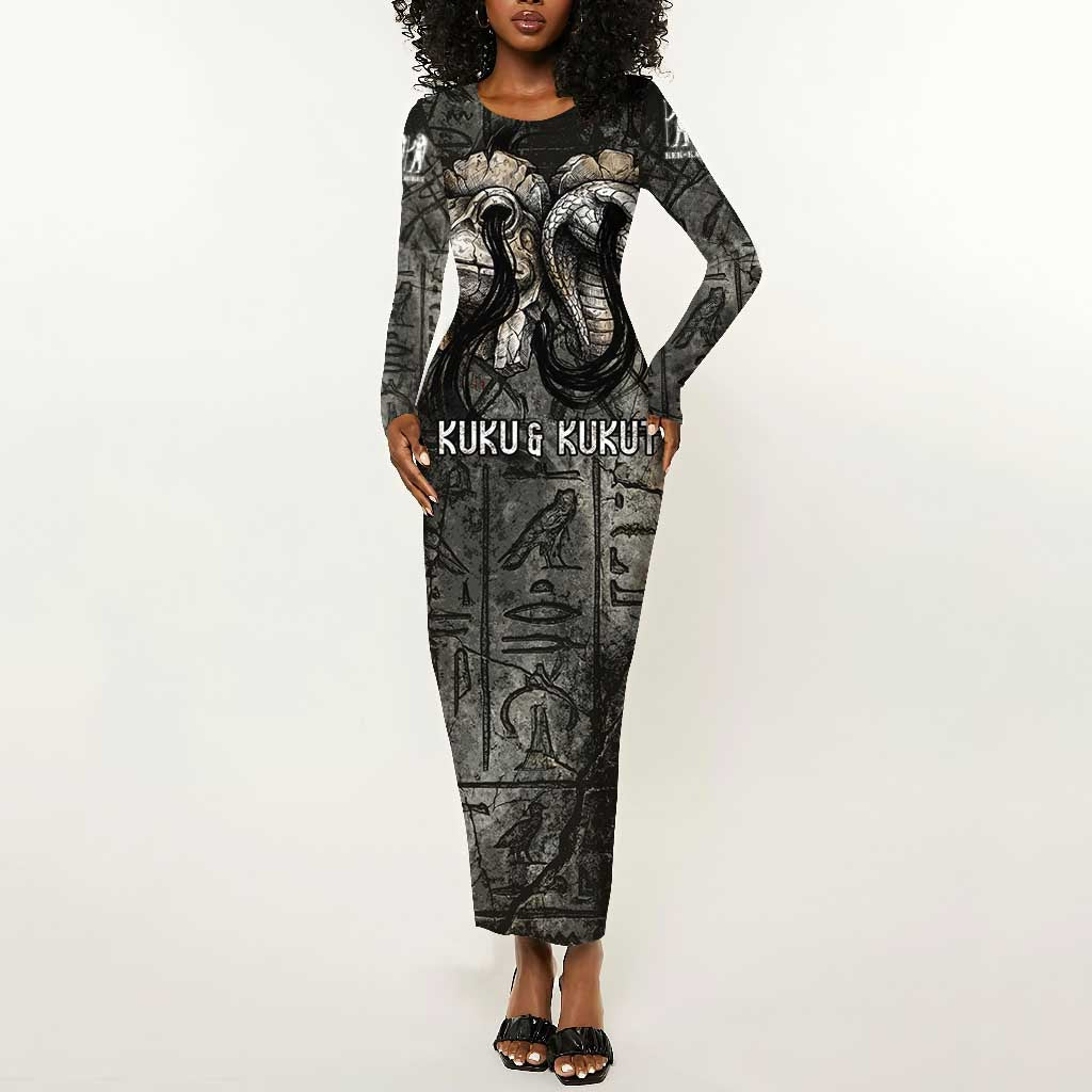 Egypt Kek and Kauket Long Sleeve Bodycon Dress Ancient Void Theme with ...