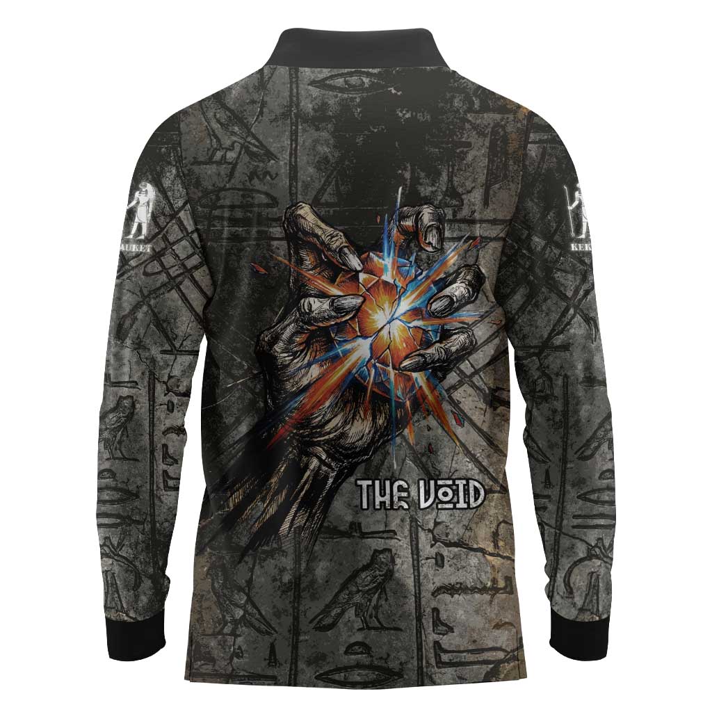 Egypt Kek and Kauket Long Sleeve Polo Shirt Ancient Void Theme with Frog and Serpent Duality