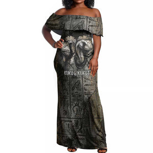 Egypt Kek and Kauket Off Shoulder Maxi Dress Ancient Void Theme with Frog and Serpent Duality