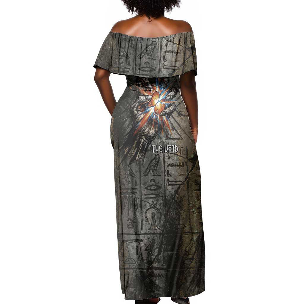 Egypt Kek and Kauket Off Shoulder Maxi Dress Ancient Void Theme with Frog and Serpent Duality