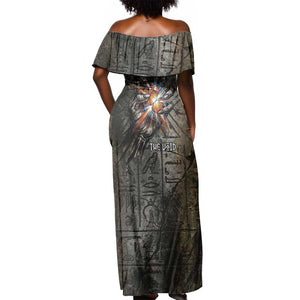 Egypt Kek and Kauket Off Shoulder Maxi Dress Ancient Void Theme with Frog and Serpent Duality