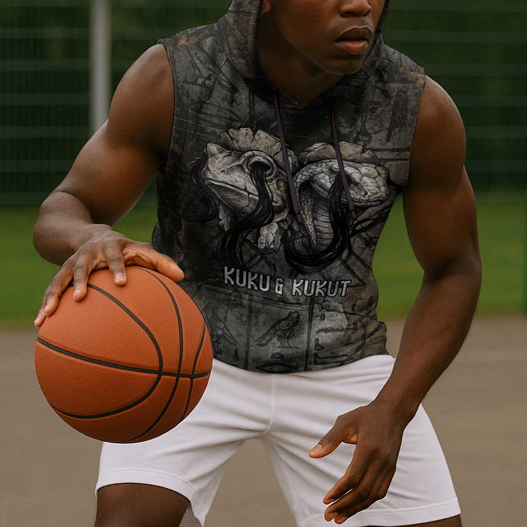 Egypt Kek and Kauket Sleeveless Hoodie Ancient Void Theme with Frog and Serpent Duality