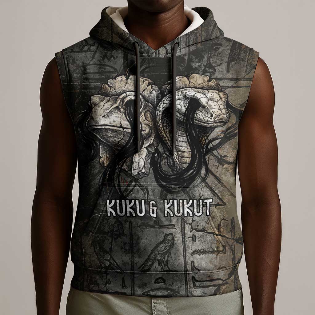 Egypt Kek and Kauket Sleeveless Hoodie Ancient Void Theme with Frog and Serpent Duality
