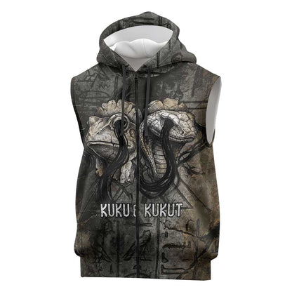 Egypt Kek and Kauket Sleeveless Zip Hoodie Ancient Void Theme with Frog and Serpent Duality