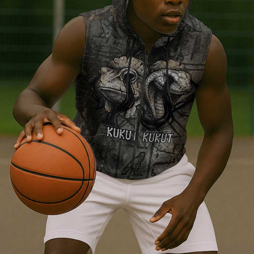 Egypt Kek and Kauket Sleeveless Zip Hoodie Ancient Void Theme with Frog and Serpent Duality