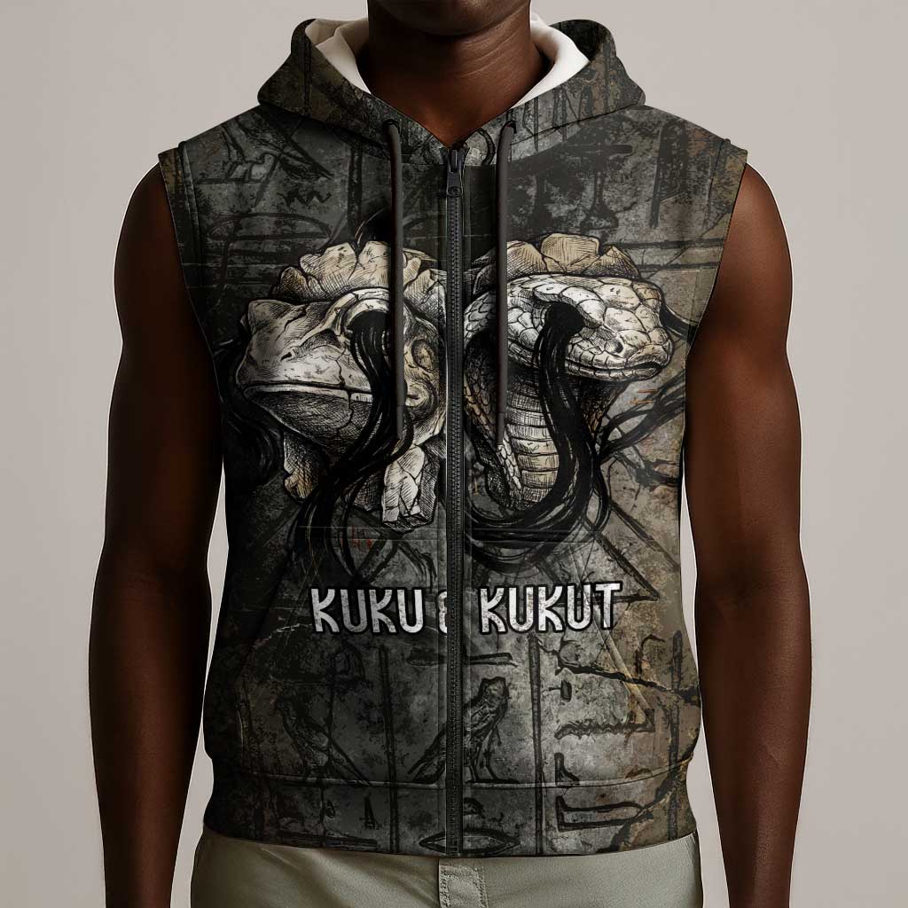 Egypt Kek and Kauket Sleeveless Zip Hoodie Ancient Void Theme with Frog and Serpent Duality
