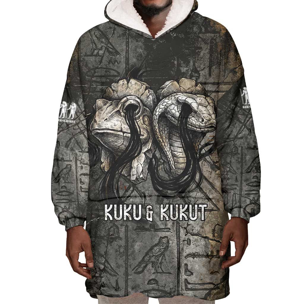 Egypt Kek and Kauket Wearable Blanket Hoodie Ancient Void Theme with Frog and Serpent Duality